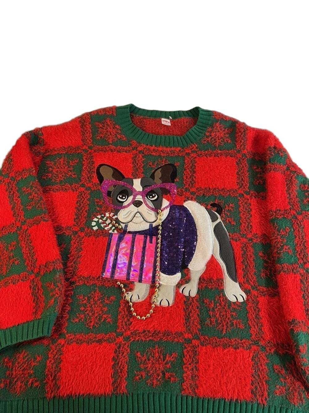 Holiday Time Christmas Sweater Size 1X 16W/18W Bulldog Holiday Party